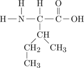  \definesubmol{n}{-[,.7]N(-[2]H)-[,.7]C(-[2]H)} \definesubmol{a}{-[,.7]C(=[2]O)} \definesubmol{ile}{!n([6]-CH(-[7,0.7,1,1]CH_3)-[5,.7,1,1]CH_2-CH_3)!a} \chemfig{[,0.6]H!{ile}-OH}