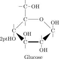 \setcrambond{2pt}{}{}\chemname{\chemfig[,1.4]{HO-[2,0.5,2]C?(-[2,0.4])<[7,1]C(-[6,0.4])(-[2,0.5]OH)-[,,,,line width=2pt]C(-[2,.4])(-[6,.5]OH)>[1,1]C(-[6,.4])(-[2,.5]OH)-[3,1]O-[4]C?(-[2,0.8]C(-[,.5]OH)(-[4,0.4])-[2,0.4])(-[6,0.4])}}{Glucose}