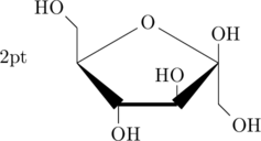 \setcrambond{2pt}{}{} \chemfig{ (-[2,0.6](-[3,.5]HO))(-[:30,1.4]O?[a]) <[7,1](-[6,0.5]OH) -[,,,,line width=2pt](-[2,.5,,2]HO) >[1,1]?[a](-[6,.7]-[7,.5]OH) -[2,0.5]OH }