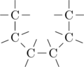 \chemfig{[,.4]-C(-[2])(-[6])(-[0])-[6,.6]C(-[:22.5])(-[:202.5])-[7,.6]C(-[:67.5])(-[:247.5])-[,.6]C(-[:112.5])(-[:292.5])-[1,.6]C(-[:157.5])(-[:337.5])-[2,.6]C(-[0])(-[2])(-[4])}