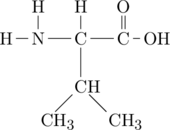 \chemfig{[,0.6]H-N(-[2]H)-[,0.8]C([6,.9]-CH(-[5,,,1]CH_3)-[7,,1]CH_3)(-[2]H)-[,0.8]C(=[2]O)-[,0.5]OH}